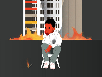 Burn the home down 2d burning character city down editorial flat home illustration illustrator people vector