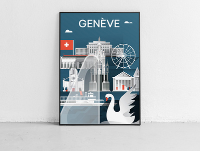 Poster - Geneve 2d city city illustrated editorial flat illustrated illustrated city illustration illustrator poster poster illustrated poster illustrated vector