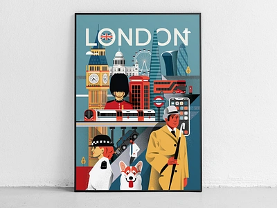 Illustrated - London poster 2d brexit city city illustrated flat illustrated city illustrated poster illustration illustrator london people poster united kingdom vector