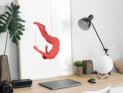 Falling man on the desk 2d character falling flat home studio illustration illustrator men mockup people print print design red depression vector