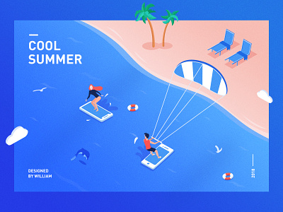 cool summer 2.5d illustration