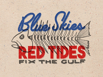 Blue Skies, Red Tide dead fish fish florida halftone illustration overlay procreate red tide skeleton skull texture true grit