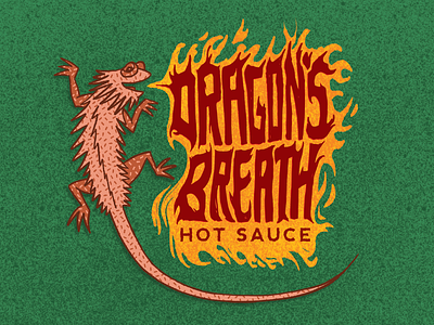 Dragon's Breath Hot Sauce beardeddragon beardie branding dragon fire flames handlettering hotsauce illustration label lizard logo procreate sauce