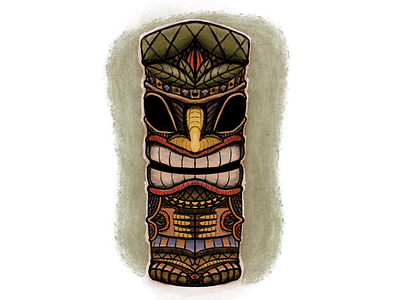 Tiki carving handdrawn illustration logo mask mcm procreate retro statue tiki tropical vintage
