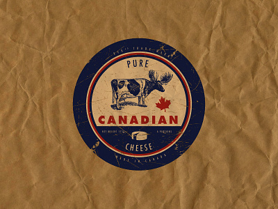 Pure Canadian Cheese canada canadian cheese cheese label cow distressed kraft paper label moose retro vintage