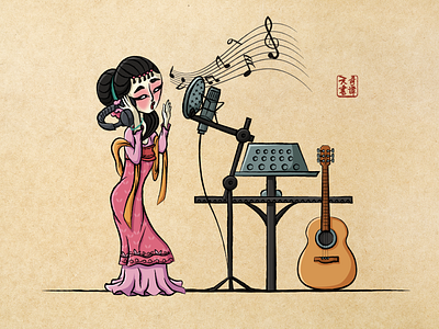 logo39 ancient chinese chinese culture chinese style guitar illustration music people record sing woman