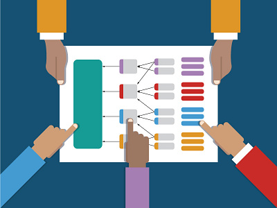 Focusing Collective Efforts art data design driver diagram education flat hands icons illustration improvement science pointing vector