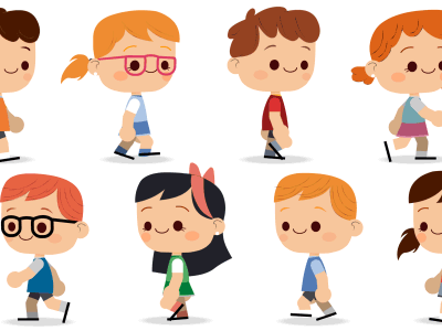 Walking kids 2d animation cycle flat kids walk