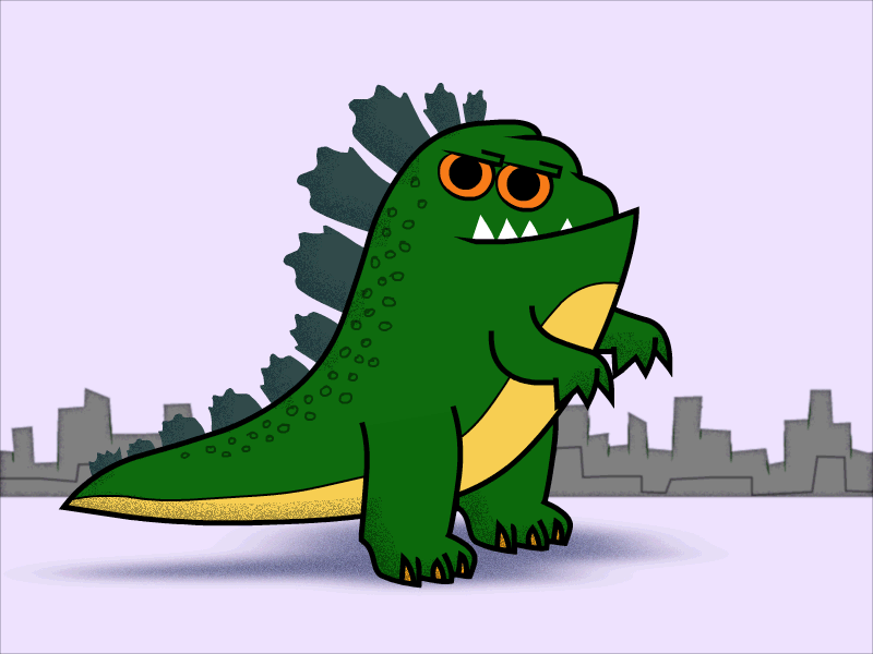 Godzilla 2d animation cartoon character design dinosaurus godzilla green