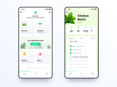 Bottanique - Hydroponic crops app bot cards homekit hydroponics ios iot minimal smart home ui ux virtual assistant