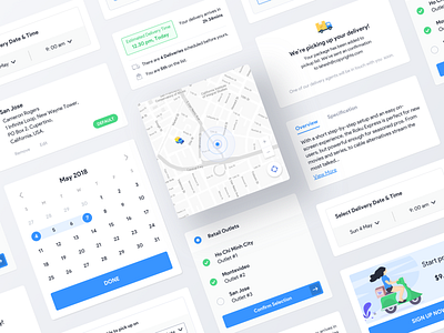 Delivery App Components app cards clean components dark delivery delivery app design systems ecommerce illustration ios light minimal store typography ui ux web