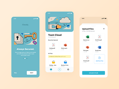 Cloud for Teams app cards cloud app data illustration ios minimal onboarding storage teams typography ui ui design ux