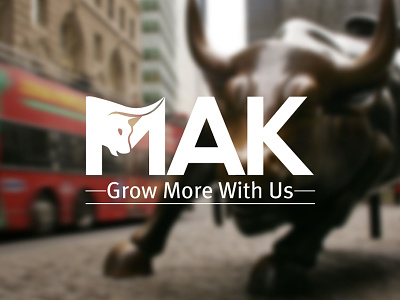 MAK - Grow More With Us black wolf bull bullish creative finance graphics design grow more logo design mak share market stock market