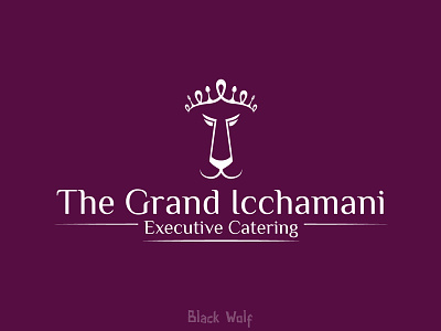 The Grand Icchamani Logo adobe illustrator black wolf catering creative crown crown made of spoon fork king in catering lion logo dersign purple royal