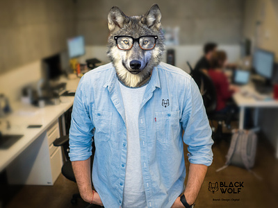 Happy Wolf At Office adobe photoshop black wolf brand creative design digital entrepreneur graphics design happy wolf at office photo manipulation