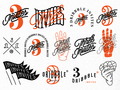 3 Dribbble Invites debut draft giveaway illustration invite lettering logo logotype typography vintage