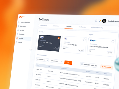Payment Method for Hiring/Management/ Logistic Web Application card clean corporate creative dashboard graphic design job board job portal job search jobseeker logistic management modern myaccount payment method payments productdesign settings userexperience webapplication