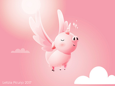 Unipig cute animal dream fantasy flying illustration illustrator pig pink unicorn vector art