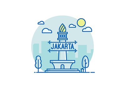 Jakarta city icon illustration indonesia jakarta landmark monas museum national