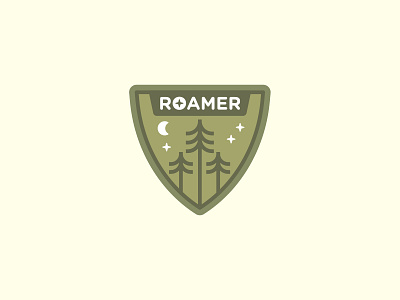 Roamer Badge badge badge logo camp design emblem explore flat forest icon illustration logo moon patch pine pine trees scout stars vacation vector woods