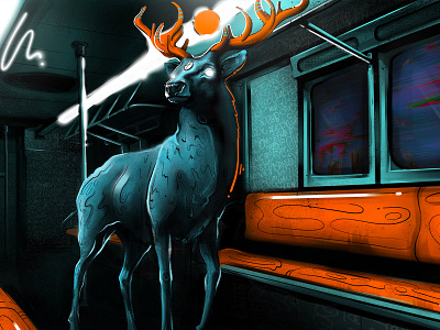 Deer in the metro animal art dark deer design graffiti graphic art illustraion illustration art metro procreate