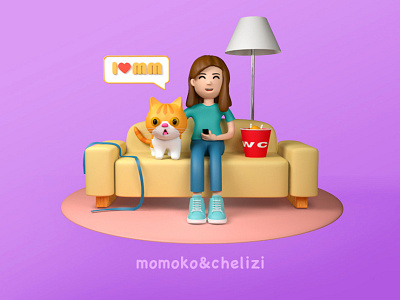 my friend with her cat 3d animation c4d cinema4d design illustration person