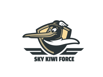 Kiwi Force aviator bird character fly illustration kiwi logo mascot pilot shield sky wings