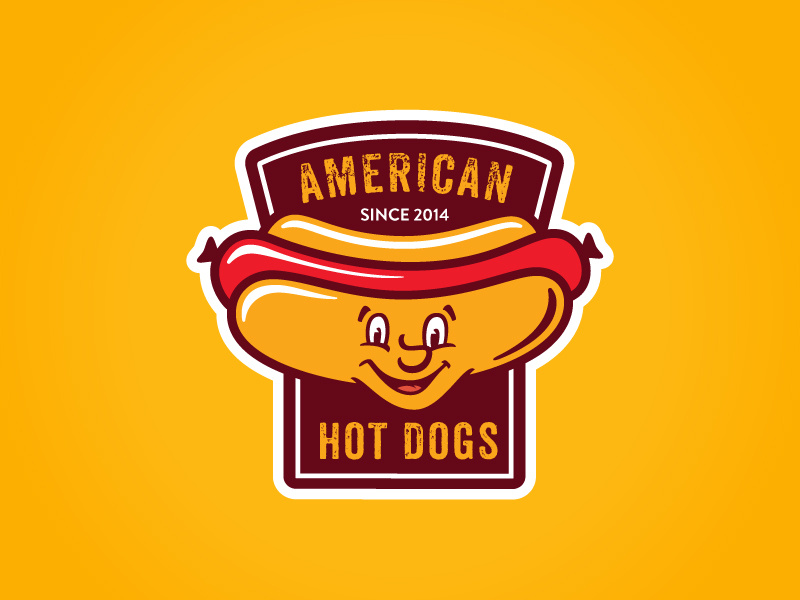 American Hot Dogs fast food junk sausage wiener weenie hot dog badge logo