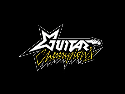 Guitar Champions 2 bolt custom electric guitar lettering logo metal rock script star type typography