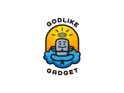 Godlike Gudget badge cloud cute flat heaven illustration line logo mobile phone round sky