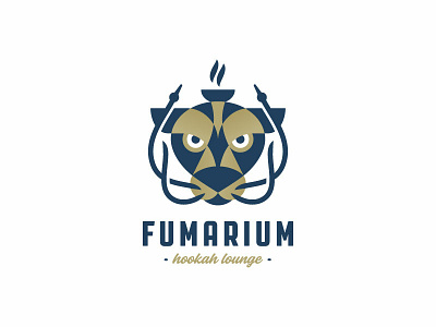 Fumarium bar cat face flat head hookah identity illustration logo lounge puma retro smoke smoking
