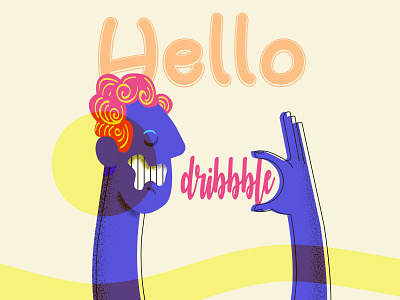 Hello Dribbble character colors design flat grain illustration vector vivid