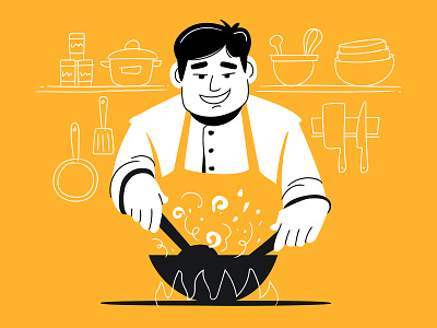 Wok art chef cook cooking illustration vector wok