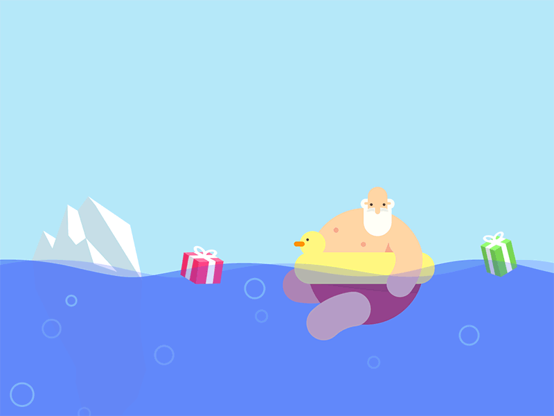 Santa on vacation animation presents santa sea swimming tropical vacation