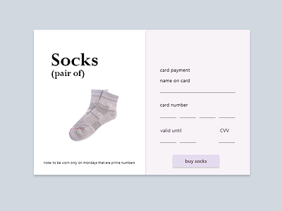 check out - dailyUi 002 card checkout daily ui challenge dailyui dailyui002 form socks