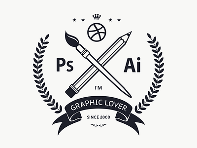 Graphics Lover badge brush emblem flat icon illustration illustrator inspiration mark pencil personal vector