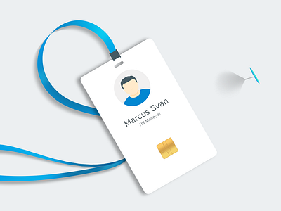 Employee id card avatar badge blue branding card employee flat icon id identity mascot modern potrait print ribbon sim simple stationary white