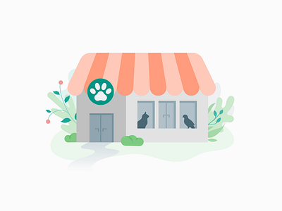 Pet shop badge cat commercial design icon illustration parrot pet plants shop simple vector