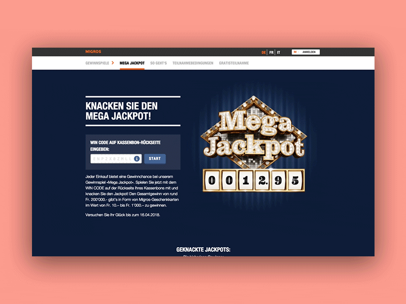 Migros Mega Jackpot animation jackpot mgb migros promotion website