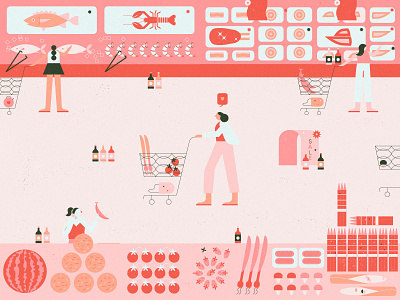 Shop at groceries character design grocery illustration market