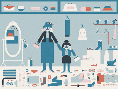 Shopping together character design illustration shopping