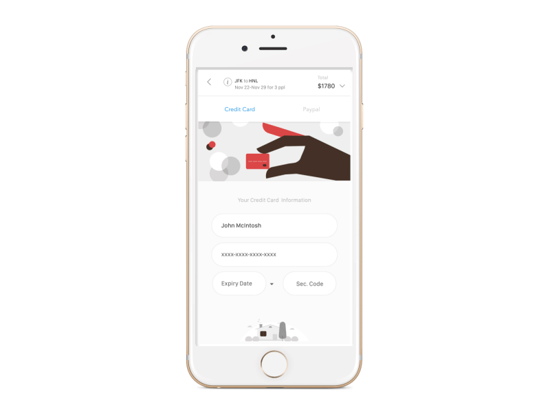 Payment screen from the flight app gif afterfx adobexd concept design payment booking mobile ui ux app travel flight