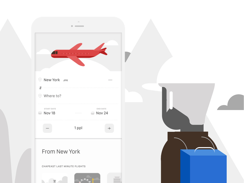 Flight App concept interaction booking fare find cheapest destination departure search calendar ticket travel trip flight gif animated afterfx adobexd mobile app