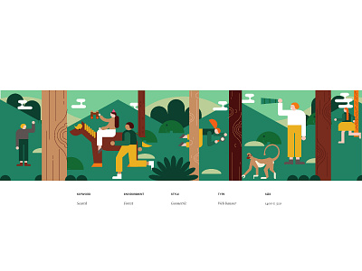 Geometric Illustration - Forest Search banner character flat forest geometric illustration monkey search trees web