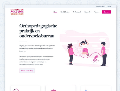 De Kinderacademie kids orthographic orthopedagogical practice pink research undraw webdesign