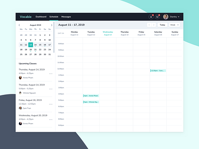 Weekly Calendar for a teaching platform