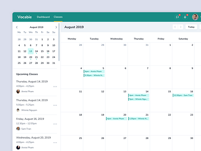 Teaching App – Calendar calendar classes dashboard minimal schedule student teaching ui uiux