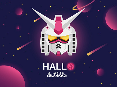 Hello Dribbble! robot，toy 78-2 gundam thanks shot illustration hello first dribbble debut