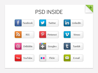 [psd] Share Buttons buttons download dribbble email facebook flickr free google linkedin pinterest psd rss share social media tumblr twitter vimeo youtube