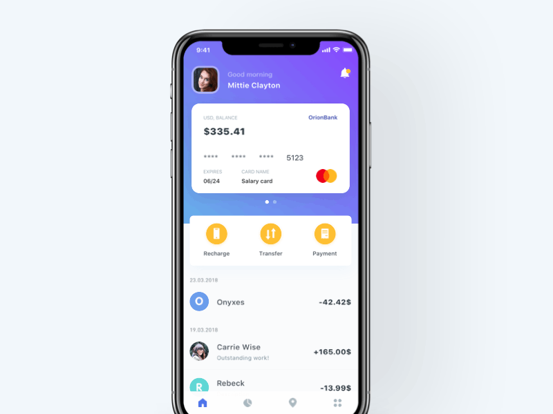 OrionBank animation bank app credit card dribble gif movie simple ui